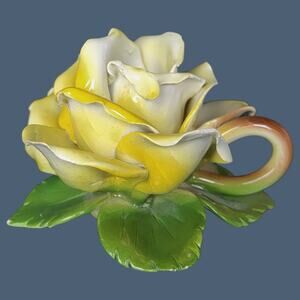 Vintage 1960s Sculpted Yellow Rose Candle Holder, Made in Italy